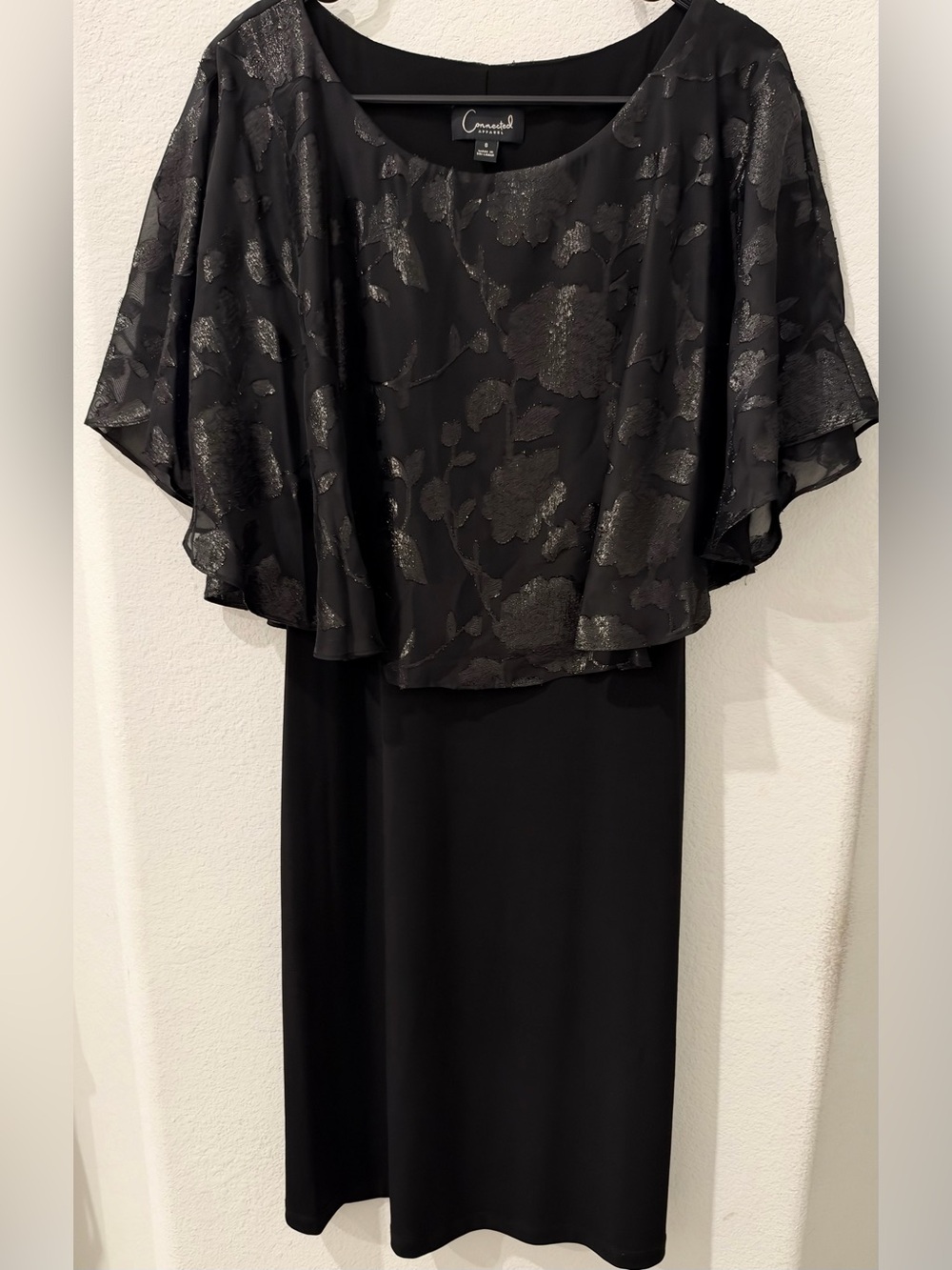 Connected apparel Black Floral Overlay Midi Dress